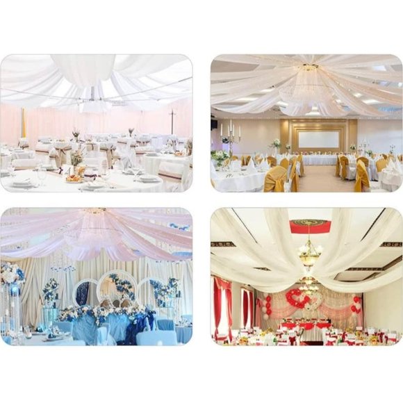 6 Panel Hanging Ceiling White Drapes Curtains Kit 5 Feet X 10 Feet Wedding Party - Picture 3 of 3